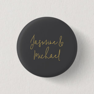 Chic Calligraphy Couple Names Gray & Gold Button