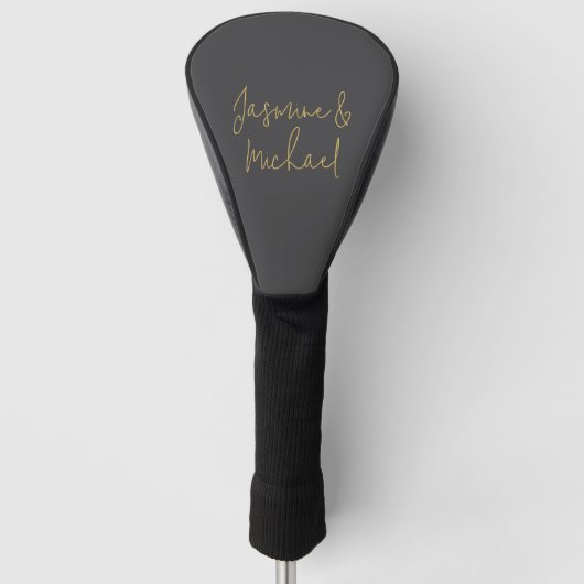 Chic Calligraphy Couple Names Gray & Gold Golf Headcover (Vorderseite)