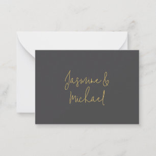 Chic Calligraphy Couple Names Gray & Gold Mitteilungskarte