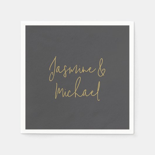 Chic Calligraphy Couple Names Gray & Gold Serviette (Vorderseite)