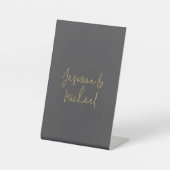 Chic Calligraphy Couple Names Gray & Gold Sockelschild (Vorderseite)