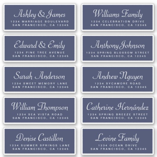 Chic Calligraphy Dark Blue Guest Address Labels (Vorderseite)