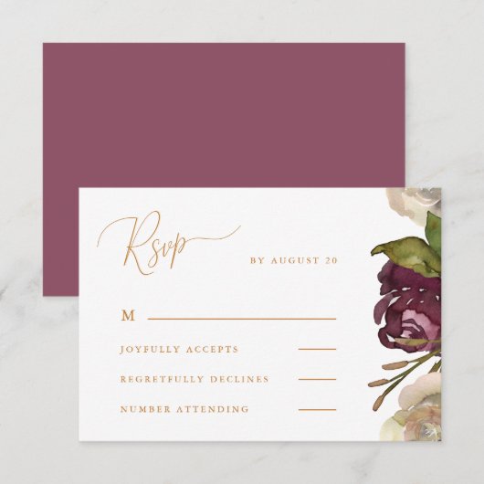 Chic Calligraphy Dark Raspberry Wedding Rsvp Karte (Vorne/Hinten)