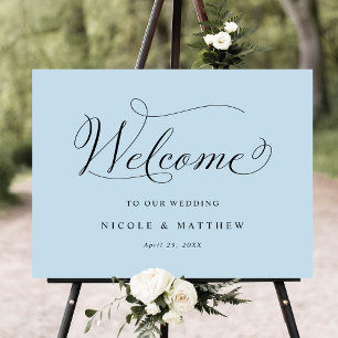 Chic Calligraphy Dusty Blue Wedding Willkommenszei Poster
