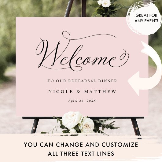 Chic Calligraphy Dusty Rose Wedding Willkommenszei Poster