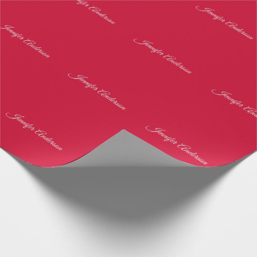 Chic Calligraphy Elegance Cherry Red Personalisier Geschenkpapier (Ecke)