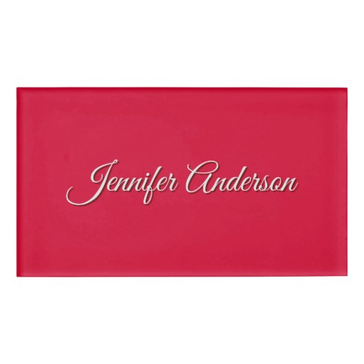 Chic Calligraphy Elegance Cherry Red Personalisier Namenschild (Vorderseite)