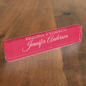 Chic Calligraphy Elegance Cherry Red Personalisier Namensplakette (Seite)