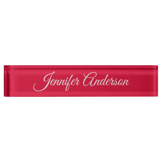 Chic Calligraphy Elegance Cherry Red Personalisier Namensplakette (Vorderseite)