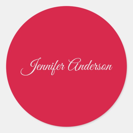 Chic Calligraphy Elegance Cherry Red Personalisier Runder Aufkleber (Vorderseite)