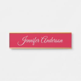 Chic Calligraphy Elegance Cherry Red Personalisier Türschild