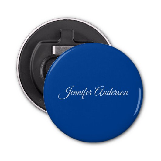 Chic Calligraphy Elegant Deep Blue Personalisiert Flaschenöffner (Vorderseite)