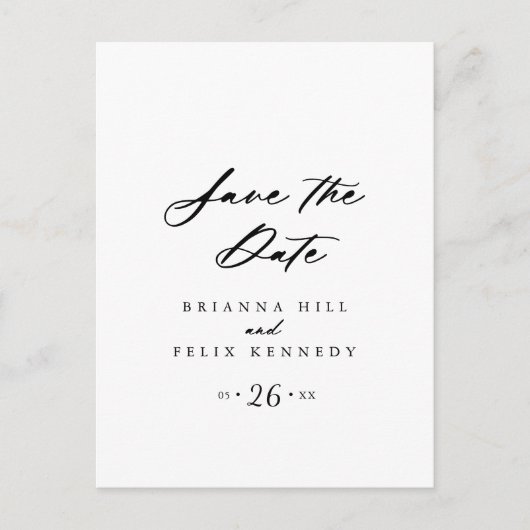 Chic Calligraphy Elegant Save the Date Postkarte (Vorderseite)