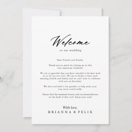Chic Calligraphy Elegant Wedding Welcome Letter (Vorderseite)