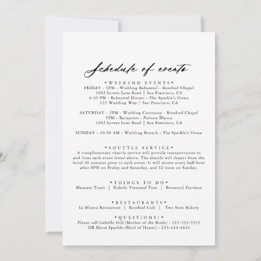 Chic Calligraphy Elegant Wedding Welcome Letter (Rückseite)