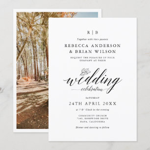 Chic Calligraphy Elegante Foto Wedding Einladung