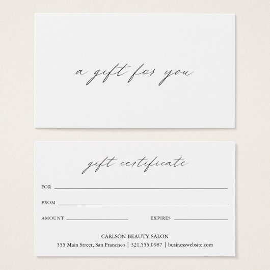 Chic Calligraphy Elegante Geschenkgutschein (Vorne & Hinten)