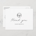 Chic Calligraphy Elegante Logo Business Vielen Dan Postkarte<br><div class="desc">Einfach schwarz-weiß Business Vielen Dank Postcard mit "danke" in Kalligrafie zusammen mit Ihrem Firmennamen und Logo. Die Rückseite hat Ihre personalisierte Danksagung und Rücksendeadresse für die einfache Versendung. Ein minimalistisches Design mit schicker Typografie für eine elegante Touch.</div>