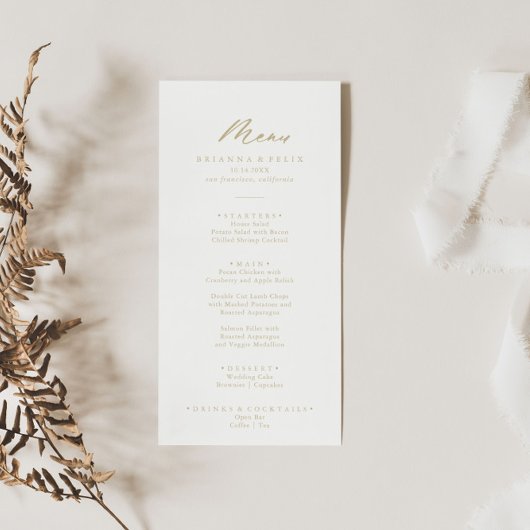 Chic Calligraphy Gold Dinner Menü Menükarte