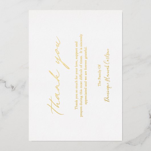 Chic Calligraphy Gold Foil Beerdigung Danke Karte (Vorderseite)