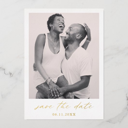 Chic Calligraphy Gold Foto Wedding Save the Date Folieneinladung (Vorderseite)