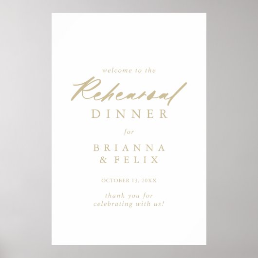 Chic Calligraphy Gold Probe Dinner Willkommen Poster (Vorne)