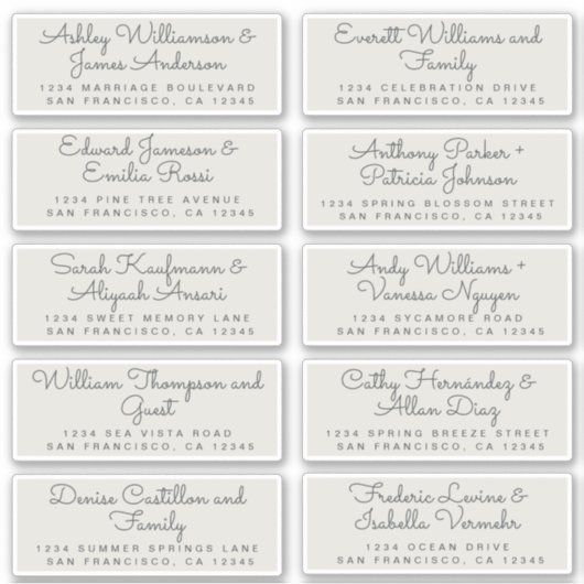 Chic Calligraphy Gray Guest Address Labels (Vorderseite)