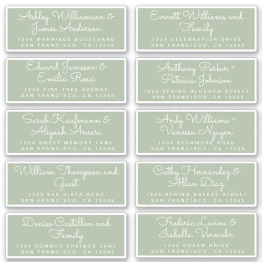 Chic Calligraphy Green Guest Address Labels (Vorderseite)