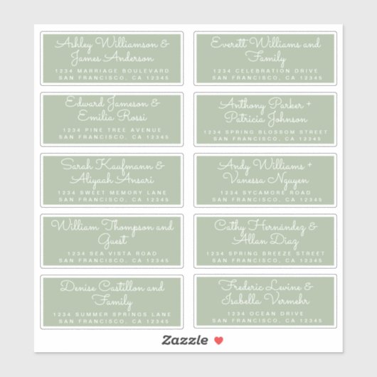 Chic Calligraphy Green Guest Address Labels (Blatt)