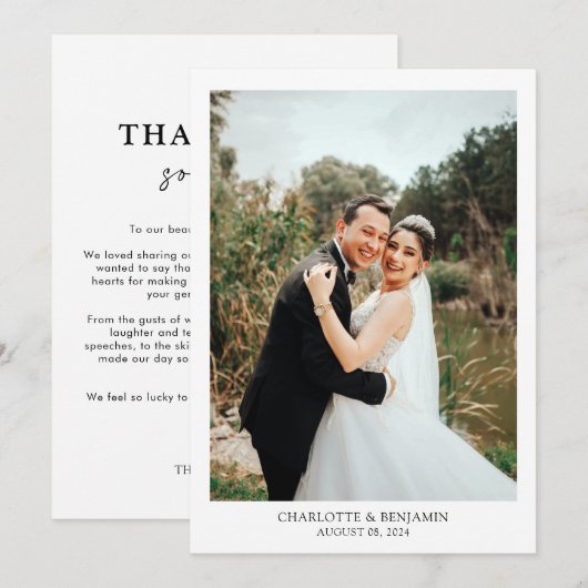 Chic Calligraphy Heart Script Foto Wedding Dankeskarte (Vorne/Hinten)