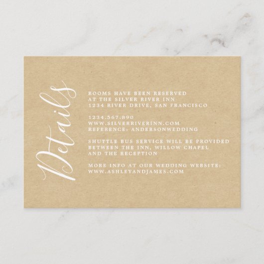 Chic Calligraphy Kraft Paper Wedding Details Begleitkarte (Vorderseite)