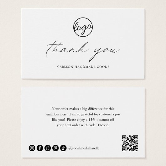 Chic Calligraphy Logo Business Order Insert Card (Vorne & Hinten)