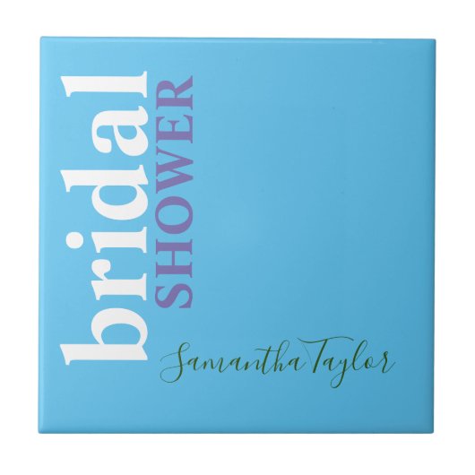 Chic Calligraphy Minimalistisch Brautparty Blue Fliese (Vorderseite)