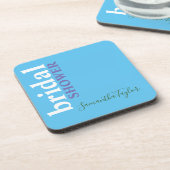 Chic Calligraphy Minimalistisch Brautparty Blue Getränkeuntersetzer (Linke Seite)