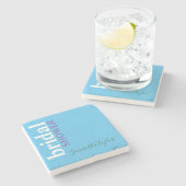 Chic Calligraphy Minimalistisch Brautparty Blue Steinuntersetzer (Seitenansicht)