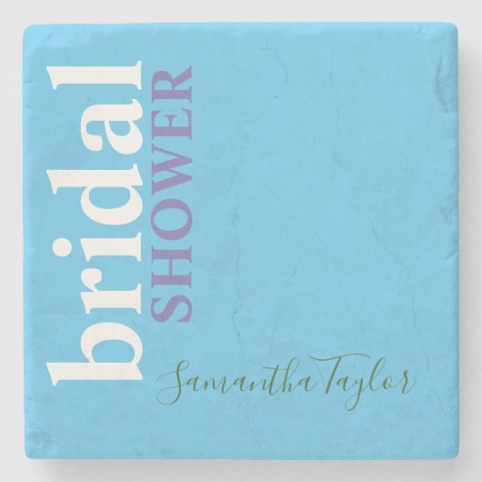 Chic Calligraphy Minimalistisch Brautparty Blue Steinuntersetzer (Vorderseite)