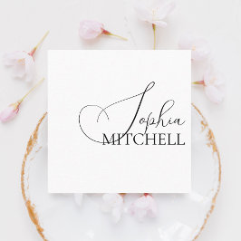 Chic Calligraphy Minimalistisch White Quadratische Visitenkarte