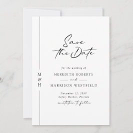 Chic Calligraphy Monogram Black and White Wedding Save The Date