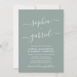 Chic Calligraphy Monogram Sage Green Wedding Einladung