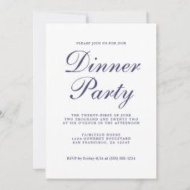 Chic Calligraphy Navy Blue White Dinner Party Einladung