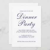 Chic Calligraphy Navy Blue White Dinner Party Einladung (Vorne/Hinten)