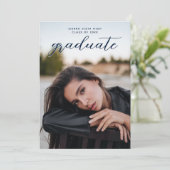 Chic Calligraphy Navy Blue Zwei-Foto-Abschluss Einladung (Stehend Vorderseite)