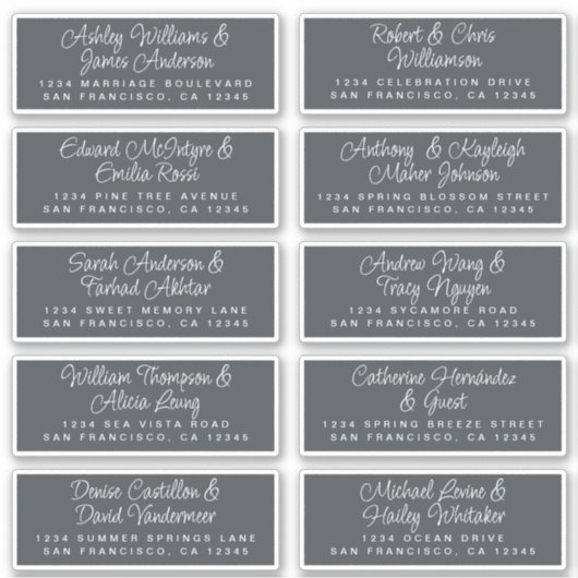 Chic Calligraphy Off-Black Guest Address Aufkleber (Vorderseite)