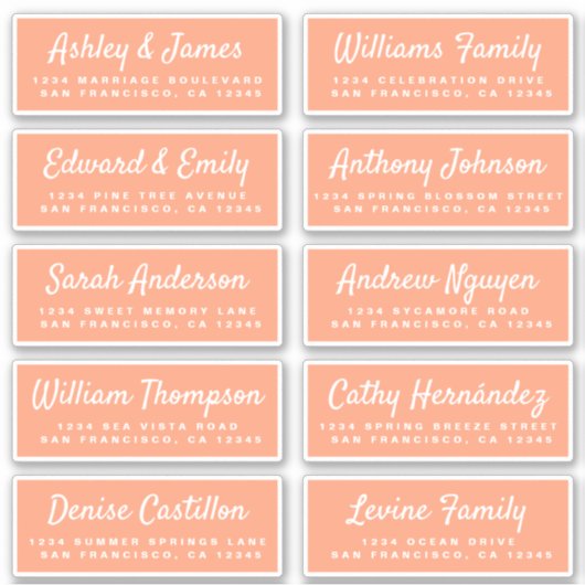 Chic Calligraphy Orange Guest Address Labels (Vorderseite)