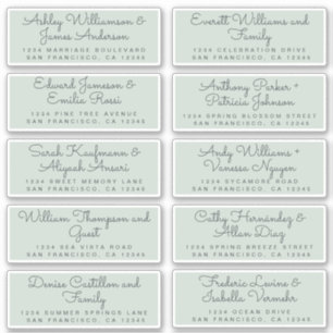 Chic Calligraphy Pastel Green Guest Address Labels