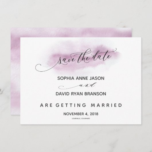 Chic Calligraphy Pink Wasserfarbe Save the Date (Vorne/Hinten)