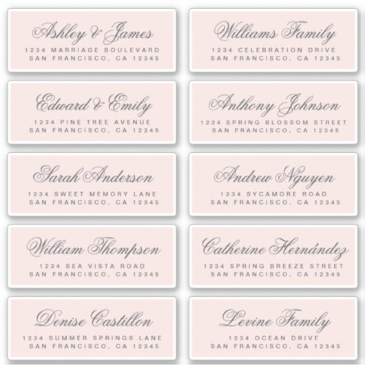 Chic Calligraphy Pink Wedding Guest Address Labels (Vorderseite)