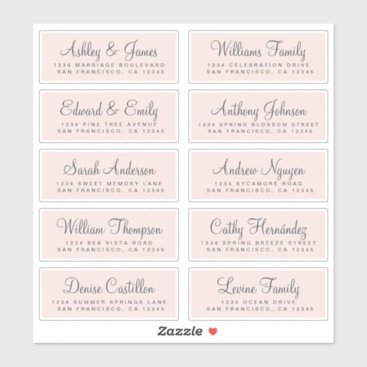 Chic Calligraphy Pink Wedding Guest Address Labels (Blatt)