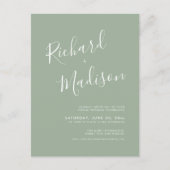 Chic Calligraphy Sage Green Foto Virtual Wedding Einladungspostkarte (Vorderseite)
