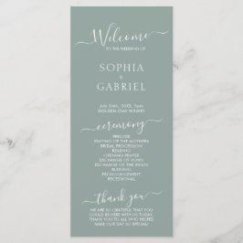Chic Calligraphy Sage Green Wedding Zeremonie Programm